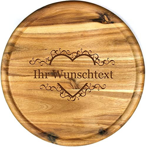 Sterngraf Pizzateller mit Wunsch-Gravur (z.B. Namen) Holz Pizzabrett 32cm Akazienholz - Geschenkidee zum Geburtstag, Geschenke Jahrestag Jubiläum, MotivP30 Herz