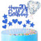11pcs Royal Blue Happy 70th Birthday Cake Toppers,Personalised Cake Topper for Man&Woman,70th Birthday Cake Decorations Glitter Cupcake Toppers Cake Toppers Kits 5 Star 4 Heart with Balloon