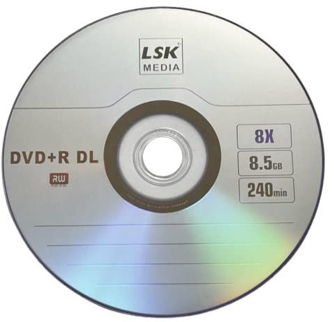 DVD+R DL Double Layer Logo 8X 8,5GB 240min Video - LSK Media Logo Top, 50 Stück in Spindel | Rohlinge DVDs zum Brennen von Video | DVD-Discs blanko | beschreibbare DVDs