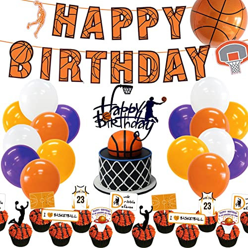 Geburtstagsdeko Basketball Geburtstag Deko HAPPY BIRTHDAY Girlande Luftballons Tortendeko Cake Toppers Basketball Folie Ballon Dekoration Kindergeburtstag Jungen