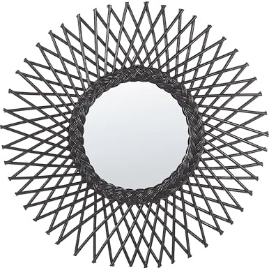 Beliani Dekorativer Wandspiegel schwarz aus Rattan Sonnenform rund Boho 60 cm Tagolu