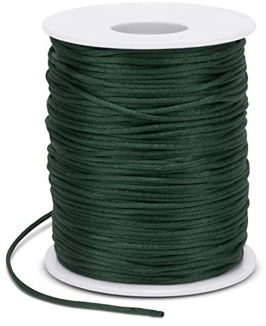 LEREATI Filo Nylon per Braccialetti 1.5mm x 100m Cordoncino Natalizio Cordone di Raso, Cordino per Borse Uncinetto, la Creazione di Gioielli, Fai da Te, Collane, Perline (Verde Scuro)