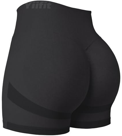 Yiifit Damen Sport Shorts Scrunch Butt High Waist Workout 3.5 Shorts Biker Gym Kurze Hosen Schwarz(Black) Small