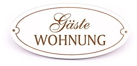 Türschild - Gäste Wohnung - Schild oval Gästewohnung Gast Besucher Holzschild graviert selbstklebend Türdeko Ferienwohnung 15 x 7 cm