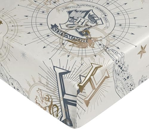 Belum Harry Potter Spannbettlaken, Maße: 180 x 200 cm + 35 cm, Faltenbalg, 100% Baumwolle, Fadenzahl 175, Modell: Hotter Gold Beige