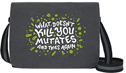 What Doesn't Kill You - Umhängetasche Messenger Bag für Geeks und Nerds mit 5 Fächern - 15.6 Zoll, Schwarz Anthrazit
