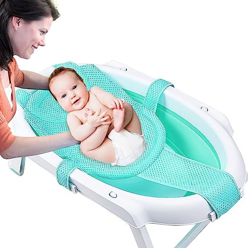 Babybadenetzt, Badewannensitz Baby Badewanne Pad, Badewanneneinsatz Baby mit Mesh Verstellbar, Babywannenmatte mit Sicherheitsgurt, Babywannenkissen Babybadenetz für Neugeborene Kleinkind