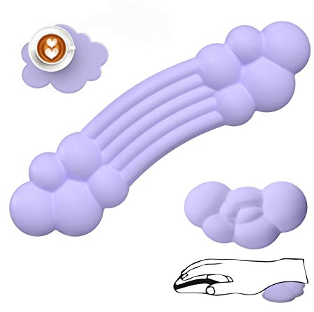 Handgelenkauflage Set für Tastatur und Maus, Cloud Keyboard Wrist Rest Support + Mouse Pad Wrist Rest + Coaster für Tippen/ Laptop/ Büro/ Zuhause/ Gaming, Ergonomic Memory Foam Handgelenkkissen – Lila