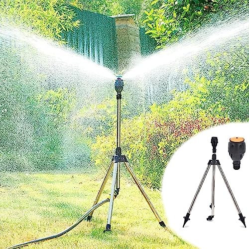 Impulsregner Mit Stativ, Sprinkler mit 360 Grad Drehung, Rasensprenger, Rotating Tripod Sprinkler, Teleskop Stativregner, Teleskopstativsprinkler Für Große Flächen, Hof, Garten, Rasen (A)