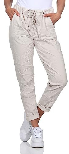 Damen Kordelzughose Sommerhose leichte Jeans (as3, Numeric, Numeric_46, Numeric_48, Regular, Regular, Natur)