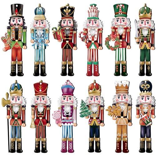JOPHMO 24 Pieces Christmas Wooden Ornament Set - Nutcracker Decor for Hanging on Tree and Holiday Crafts