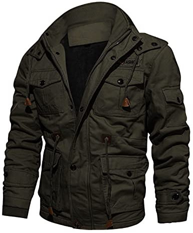 Vestes Cargo en Polaire d'hiver pour Hommes Veste Aviateur Militaire Doublure intérieure en polaire Coupe-Vent Travail Extérieur Cyclisme Hiver Grande Taille Hoodie Blousons (Green, XXXXL)