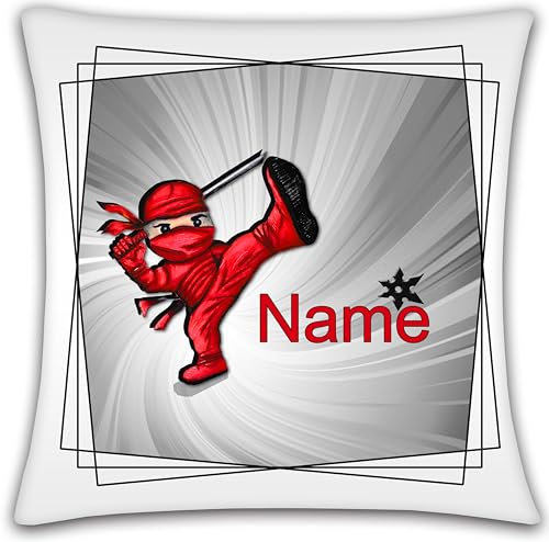 Kissen mit Name/Kissenbezug Zierkissen wahlweise mit Füllung/satiniert, kuschlig oder mit farbiger Rückseite / (Ninja)