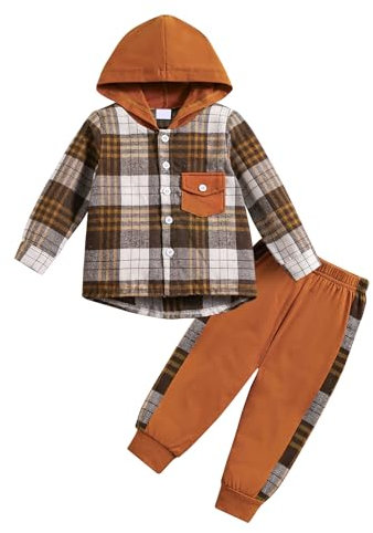 Qiraoxy Kleinkind Baby Jungen Kleidung Langarm Plaid Kapuzenpullover Top + Sweatpants Outfit 2pcs Kinder Sweatshirt Trainingsanzug Outfits Sets