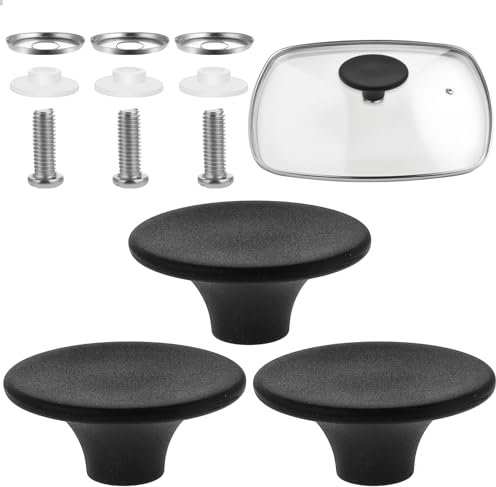 Bewudy 3 Pcs Pot Lid Knob, Replacement Pan Lid Handle, Heat Resistant Cover Knobs for Pan Lid Holder, Crock Pan Lid Replacement Parts with Screw for Kitchen Cookware
