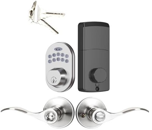 JESSTTI Electronic Deadbolt Keypad Lock Set, Smart Lock for Front Door, Left-Handed, Satin Nickel