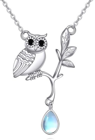 YAFEINI Eulen Kette für Damen 925 Sterling Silber Mondstein Anhänger Y Halskette Schmuck Geschenke für Mädchen