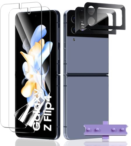Teenrpov 2+2 Stück Schutzfolie für Samsung Galaxy Z Flip 4 Panzerglas, Weich TPU Folie + Z Flip 4 Kamera Schutzglas, Panzer Schutz Glas Displayschutzfolie für Z Flip 4
