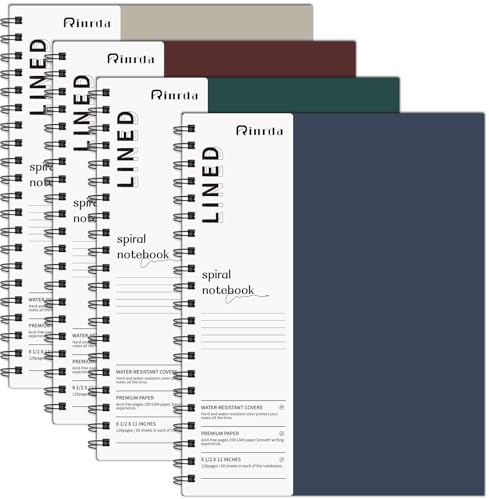 Rinrda Spiral Notebooks 8.5x11,4 Pack College Ruled (LINED, Mult-color)