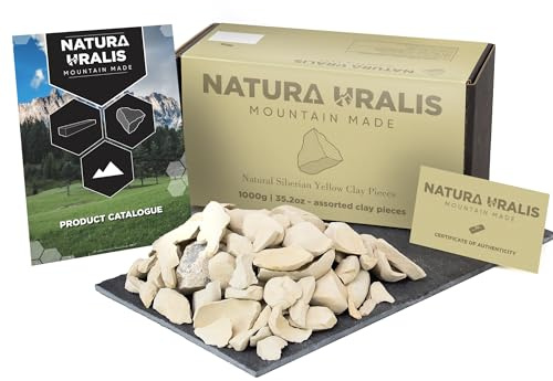 Natura Uralis Sibirischer Gelber Ton | 1000g Natürlicher Gelber Ton, Pastell- bis Goldgelb - Erstaunliches Knirschen, Befriedigend Erdige, Samtige Und Feste Textur, ASMR-Erlebnis