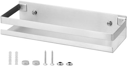 QWORK®Étagère de Douche Sans Perçage, Étagère de Douche en Acier Inoxydable, 30 cm Étagère de Douche avec Perçage, Étagère de Salle de Bain Autocollante, pour Salle de Bain Cuisine