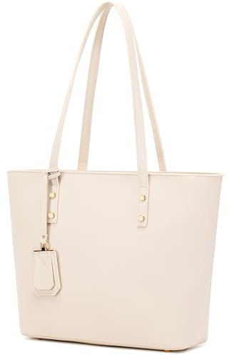 MORGLOVE Damen Handtaschen Weiches Leder Große Tote Taschen Große Kapazität Damen Schule Arbeit Taschen mit Reißverschluss, beige, Minimal