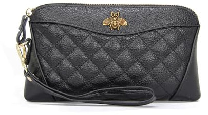 HUA ANGEL Lange Damen Clutch Geldbörse Echtleder Zip Around Portemonnaie Handytasche Damen mit Handy Karten Fächern Elegant Geldbeutel für Party Hochzeit Einkaufen