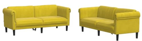vidaXL Sofagarnitur 2-TLG., Couch Sofa für Wohnzimmer, Loungesofa Polstersofa mit Stützbeinen, Couchgarnitur Sitzmöbel, Modern, Gelb Samt