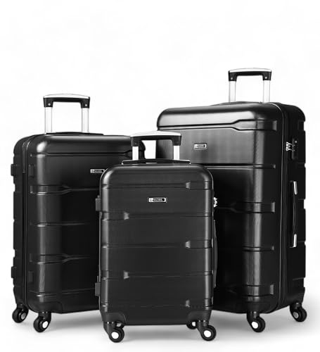 ALEOS. Reisekoffer Set, 3X Hartschalenkoffer, leicht, Hartschale, schwarz, robust, Trolley, Handgepäck, 100% ABS+PC mit TSA Schloss und leichtgängige 4 Rollen