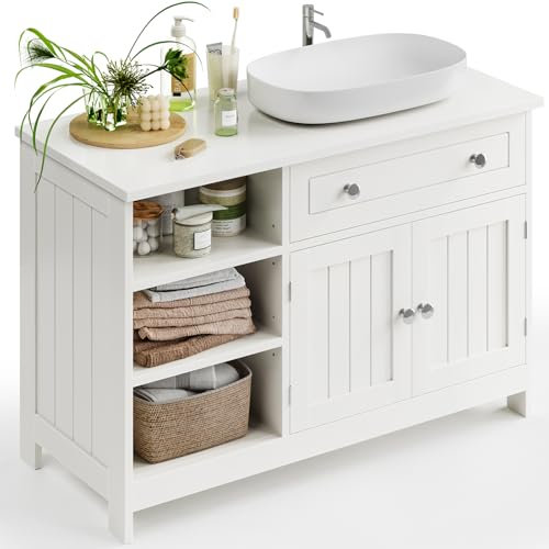 KIMENICH Waschbeckenunterschrank, Badezimmer Unterschrank, Waschtischunterschrank mit Schublade, 3 verstellbare Ablagen, 2 Türen, Weiß, 30 x 90 x 60 cm