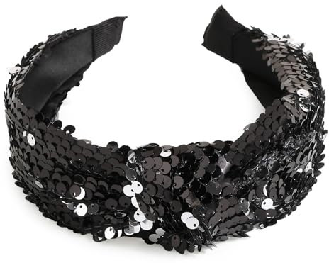 BOOMTOP Haarreifen Damen Pailletten Silvester Haarreif Breit Weihnachten Haarbänder mit Knoten Glitzer Silvester Stirnband Mädchen Frauen Weihnachts Haarschmuck Schwarz Weihnachten Neujahr Geschenk