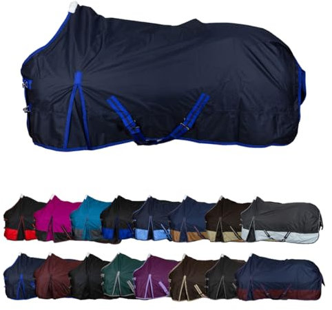 RL24 - Weidedecke 600D Basicline – als Regendecke & Übergangsdecke – Wind- & wasserdichte Outdoordecke mit Innenfutter & Kreuzbegurtung – Pferdedecke in Dunkelblau – 155cm (Nylonfutter)