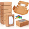 Karton Geschenkboxen Braun, Vintage Kraft Geschenkboxen, Brown Kraft Paper Boxes, 20PCS 85 * 60 * 30mm Karton Faltschachtel Cupcake Boxen Keksschachtel mit Sichtfenster für Party Geschenk Dessert
