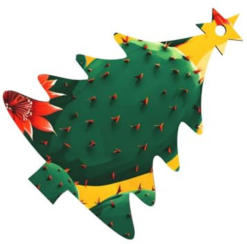 Adornos de madera de cactus de dibujos animados, 6 unidades, cordel impreso de doble cara para árboles, paredes, puertas, pino, adorno de Navidad