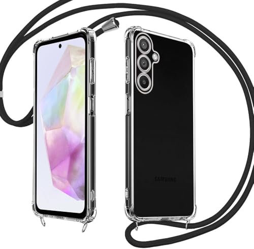 E-Lush Handyhülle für Samsung Galaxy A36 Hülle mit Band, Transparent Silikon Handy Hülle für Samsung A36 Schutzhülle mit Kordel Abnehmbar, TPU Stoßfest Case zum Umhängen Necklace, Schwarz