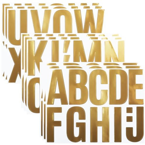 68 Stücke Buchstaben Aufkleber,6 Blätter 4 Zoll Selbstklebendes Vinyl Großes Buchstaben Punzierung Kit für Postfach， DIY und Basteln, Klebebuchstaben Wetterfest - Gold