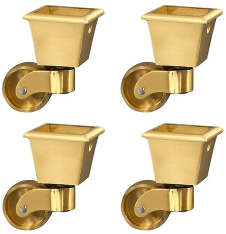 BULINO 4 Ruedas de latón Macizo de Estilo Antiguo con Ruedas giratorias de 360° for Muebles, Accesorio de Copa Cuadrada de Estilo Antiguo con Ruedas de 32 mm, Dorado