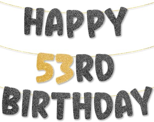 TOYVENTURES Banner zum 53. Geburtstag, vorbespannt – kein Basteln – Gold-Glitzer-Dekorationen für Mädchen und Jungen, Party-Banner – Party-Dekor-Schild, lustiges Partyzubehör, haben wir kein Basteln