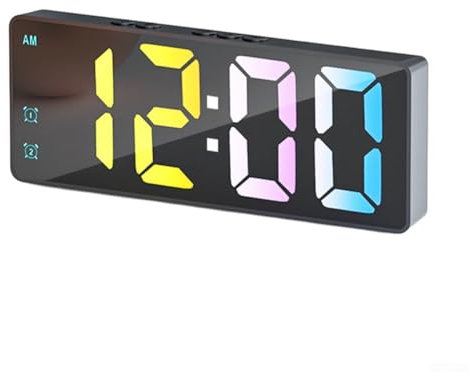 EpheyFIF LED-Spiegel, bunt, digital, sprachgesteuert, elektronischer Wecker, intelligenter Spiegel-Wecker, Sprachaktivierung und Echtzeit-Temperaturüberwachung (schwarz)