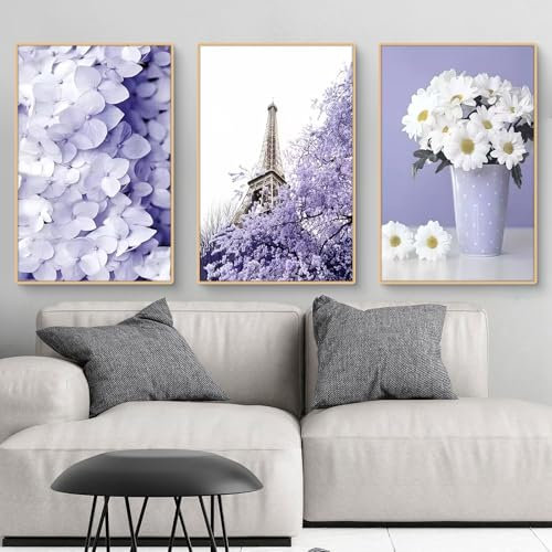 Uixxducc 3-teiliges Lila Poster Set Aesthetic Architektur Landschaft Blume Bilder Moderne Wandbilder Wohnzimmer Schlafzimmer Wanddeko Art ohne Rahmen (40x50cm,B)