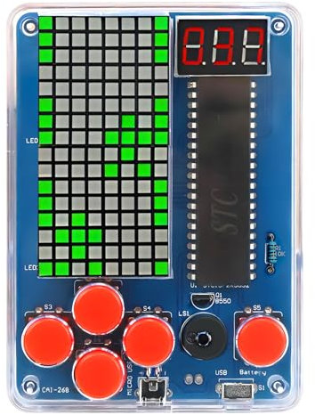 Consola de Juegos DIY, Soldadura Electrónica Kit de Construcción, Portátil Consola de Juegos, con Cuatro JuegosM, Carcasa Acrílica, para Estudiantes Aprendizaje y Uso Diario Regalo