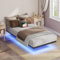 MAHANCRIS Bettgestell 90 x 200 cm, Schwebender Bettrahmen, Bettrahmen mit LED und Ladestation, Holzlattenstütze, Einzelbett, für Schlafzimmer, Gästezimme, Schwarz und Holzfarbe ABFHN636UE01