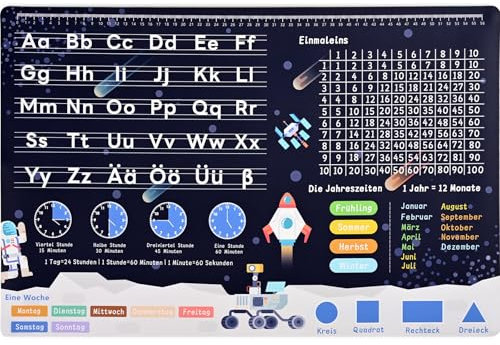 Alishomtll Schreibtischunterlage für Kinder Weltraum-ABC Schreibtisch Unterlage Abwischbar Kinderschreibtisch-Unterlage Wasserfest Bastelunterlage Rutschfest Lernunterlage zur Einschulung 60 x 40 cm