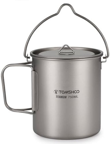 Camping Topf Set, 3 Teile Titan Pot Compact Camping Pans mit Deckel Zusammenklappbarer Griff Ultraleicher Tragbarer Campingwasserbecher für Outdoor Camping (750 ml Topf)