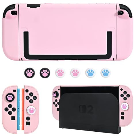 DLseego Housse de Protection pour Console Switch 2,Housse de Protection Anti-Rayures et Robuste avec 2 Poignées Cover et 6PCS Capuchons Joystick,Rose