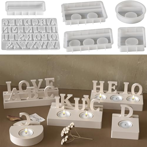 ALEFBET Silikonform Einschieber Buchstaben mit Sockel,Silikonformen Gießformen Kerzenhalter,Silikon Gießform Teelichthalter mit Einschieber Buchstaben,Gipsformen zum Gießen
