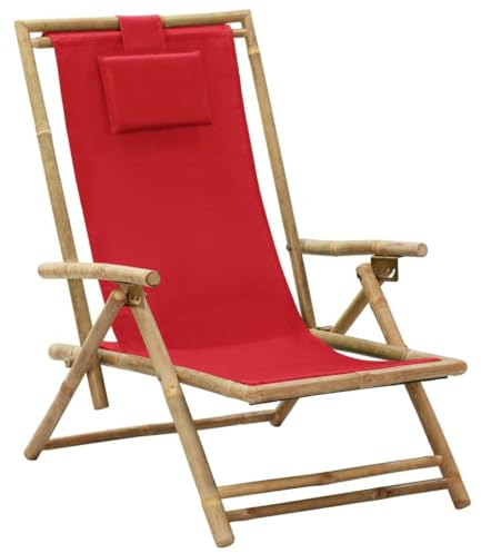 Mimdixy Banc de jardin - Fauteuil de détente réglable - En bambou et tissu - Rouge