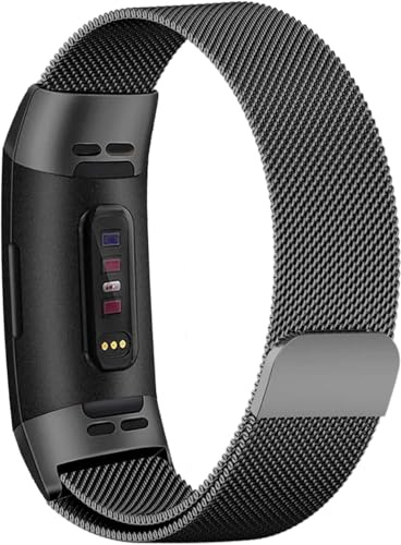 ZoRoll Armband für Fitbit Charge 4/Fitbit Charge 3/Fitbit Charge 3SE, Magnetisch Verstellbarer Ersatzband, Edelstahl Ersatzarmband Mesh Metall Uhrenarmband für Fitbit Charge 3/Charge 4/3SE - Schwarz