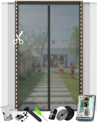 ARCOL Cortinas Mosquiteras para Puertas 200x200h cm - Mosquitera con Imán de Ancho Recortable - Mosquitera para Puertas de Fijación Autoadherente - Mosquitera Magnética Alta Resistencia (Negro)