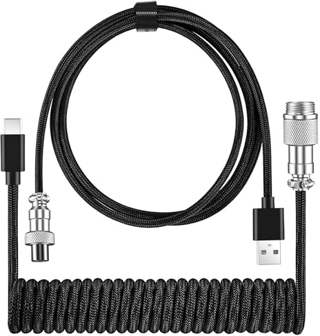 Velozym DIY Spiral Tastaturkabel mit Aviation-Stecker, 3M USB-C auf USB-A Geflochtenes Coiled Kabel für Mechanische Tastatur, Gaming-Keyboard, Kompatibel mit PC, Laptop und USB-C Geräten (Schwarz)